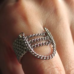 pdf tutorial bead chain ring | jewelry diy | weave bead pattern with chain | beading tutorial | chain ring