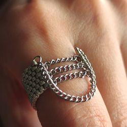 PDF tutorial bead Chain ring | Jewelry DIY | Weave bead pattern with Chain | Beading tutorial | Chain ring