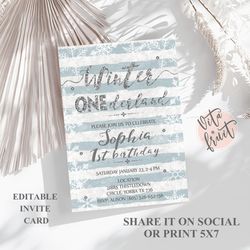 Winter Onederland Invitation, Winter Onederland Party, Winter Onederland Birthday Party, Winter Onederland Invite Card