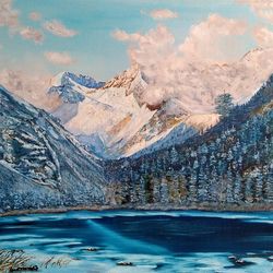mountain scenery winter on the mountain picture 27*39 inch mountain lake oil painting
