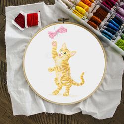 Orange Cat Cross Stitch Pattern, Kitten Cross Stitch, Cat Lover Gift, Cat Embroidery, Funny Cat Cross Stitch