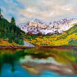 mountain landscape mountain lake oil painting 23*35 inch summer on the mountain picture