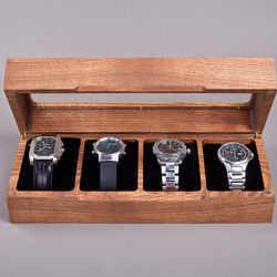 Wooden watch box for men women Personalized jewelry box Watch display storage organizer Handcrafted wood watch holder