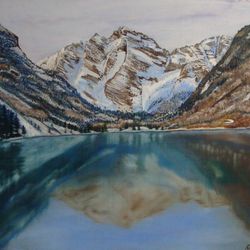 Mountain Painting Mountain Lake Oil Painting Mountain Scenery Art 27*35 inch Winter on the mountain picture