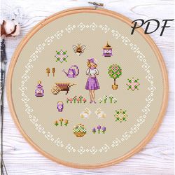 cross stitch pattern pdf garden sampler (primitive) cross stitch pattern pdf design for embroidery