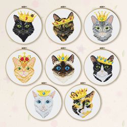 Cat Cross Stitch Pattern Set of 8, Simple Cross Stitch, Cat Lover Gift, Cat Embroidery, Funny Cat Cross Stitch