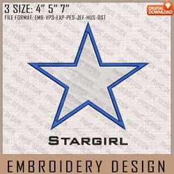 stargirl embroidery files, dc comics, movie inspired embroidery design, machine embroidery design