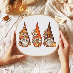 gnome cross stitch pattern, fall gnome cross stitch chart, fall cross stitch, cute cross stitch, digital pdf file