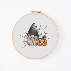 gnome witcher cross stitch pattern, pumpkin cross stitch, halloween cross stitch, fall cross stitch, halloween gnome pdf