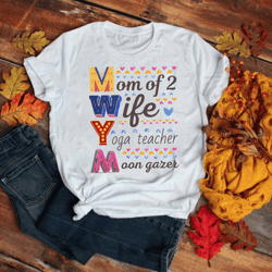 mom of 2 wife moon lover t-shirt - mom shirt, mom of two, yoga lover shirt, yoga teacher shirt, mom of twins shirt