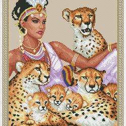 cheetahs cross stitch pattern,pdf,girl and cheetahs cross stitch pattern,cross stitch pattern,cross stitch
