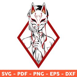 kitsune mask svg,harajaku svg, kitsune fox svg, japanese mask svg, fox mask svg, svg, png, dxf, eps - download file