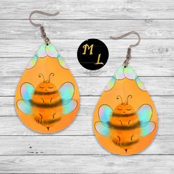 bees earrings, summer earrings sublimation ,orange earrings,bees sublimation design