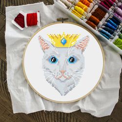 White Cat Cross Stitch Pattern, Simple Cross Stitch, Cat Decor, Cat Lover Gift, Cat Embroidery, Funny Cat