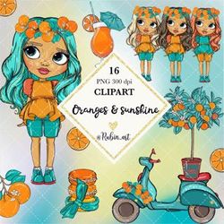 Best fruit girl clipart, doll clipart, oranges clipart, oranges planner sticker, citrus fruit girl doll  illustration