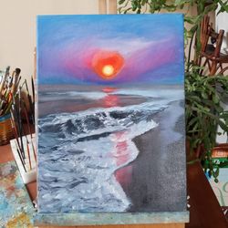Sunset on the sea.  Marineism. Painting.   Art.  Wall Art. Oil Painting Artwork. Seascape