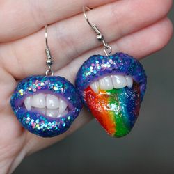 Rainbow Lips glitter earrings