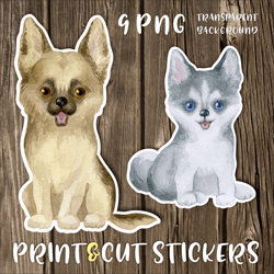 Watercolor Dogs | Printable Stickers PNG