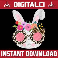 bunny face leopart print easter basket stuffer easter day png, happy easter day sublimation design