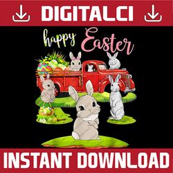 rabbit easter day riding red truck funny love bunny eggs easter day png, happy easter day sublimation design