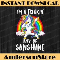 Dabbing Unicorn I'm A Freaking Ray Of Sunshine Rainbow Flag LGBT Month PNG Sublimation Design