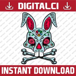 easter bunny ears sugar skull easter day png, happy easter day sublimation design