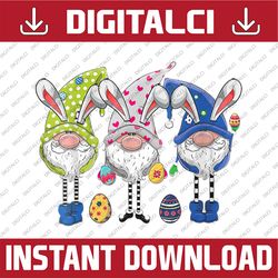 three gnomes bunny holding easter egg hunting happy easter day png, happy easter day sublimation design