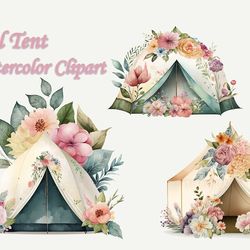 floral tent watercolor clipart