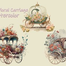 retro floral carriage watercolor