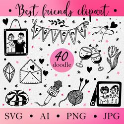 best friends svg clipart, friendship day, besties doodles