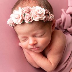 baby flower Headband, pink roses head band, Newborn Photo Props
