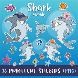 Shark Family | Printable Stickers PNG