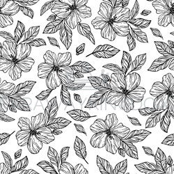 monochrome flowers hibiscus seamless pattern vector illustration