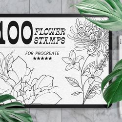 100 Flower Stamps For Procreate, Procreate Flowers, Tattoo Floral Stamps For Procreate, Digital Brushes Flowers & Plants
