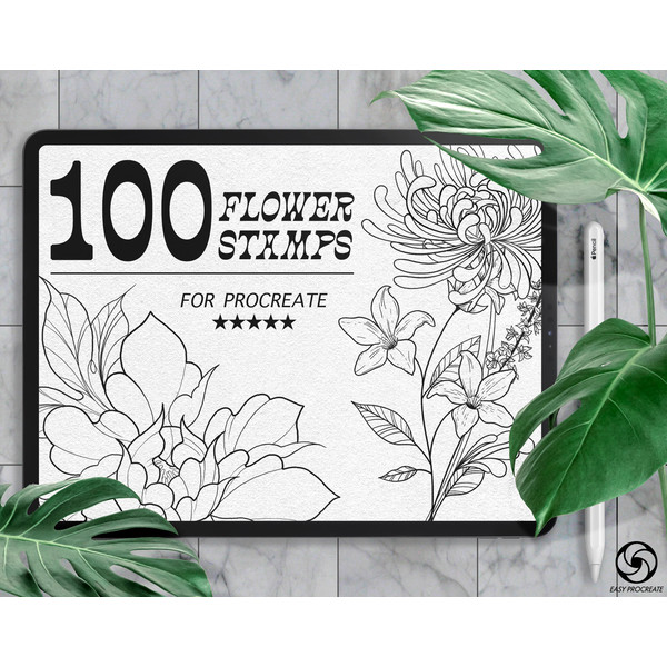 100 Flower Stamps For Procreate, Procreate Flowers, Tattoo F