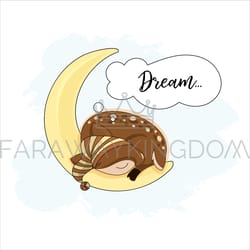 moon deer good night cartoon animal vector illustration set