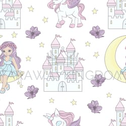 moon princess fairy tale seamless pattern vector illustration