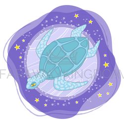 moon turtle cartoon space sea animal vector illustration set