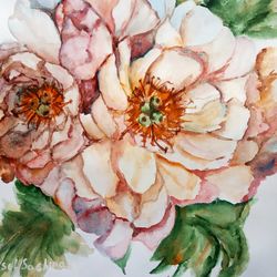Beige Peony Flowers PRINT - digital file that you will download