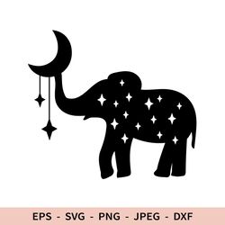 Moon Elephant Svg Celestial Elephant File for Cricut  Animal Silhouette Dxf