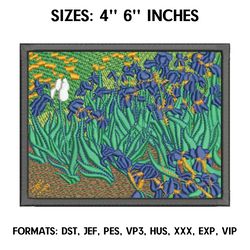 van gogh irises embroidery design file pes, art embroidery design, art design, vincent van gogh embroidery design