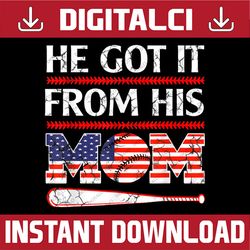 he got it from his mom baseball mom vintage mother's day png, happy mother's day sublimation design