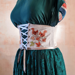 Corset for dress/ Underbust corset belt embroidered/ linen corset plus size/ Renaissance festival/ Cottagecore fashion.