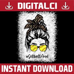 softball aunt messy hair bun leopard mother's day happy mother's day png sublimation design