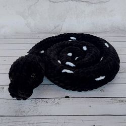 Crochet plush black snake lovers. Crochet snake.