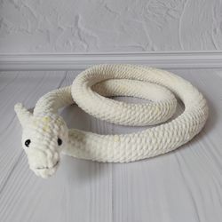 White crochet snake, Snake stuffed animals, Snake plushie, Snake decor, Gift snake lover,