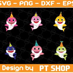 6 family sharks birthday character with friends svg,png,shark's friends svg, pink fong svg