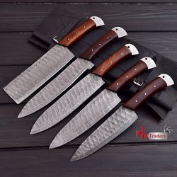CUSTOM HAND FORGED CHEF KNIFE // SET OF 5 WITH LEATHER BAG ,CHEF KNIFE, KITCHEN KNIFE, MKTRADERS, MK3518M