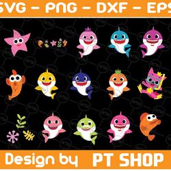 9 family sharks character svg with pink pong and friends svg,png,shark's friends svg, pink fong svg