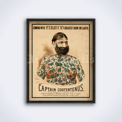 tattooed man captain costentenus vintage freak show circus printable art print poster digital download
